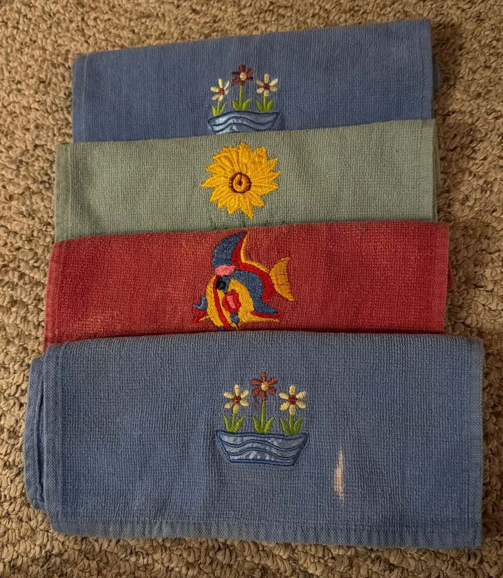 Sultan's Linens Set of 4 Embroidered Fingertip Cotton Hand Towels
